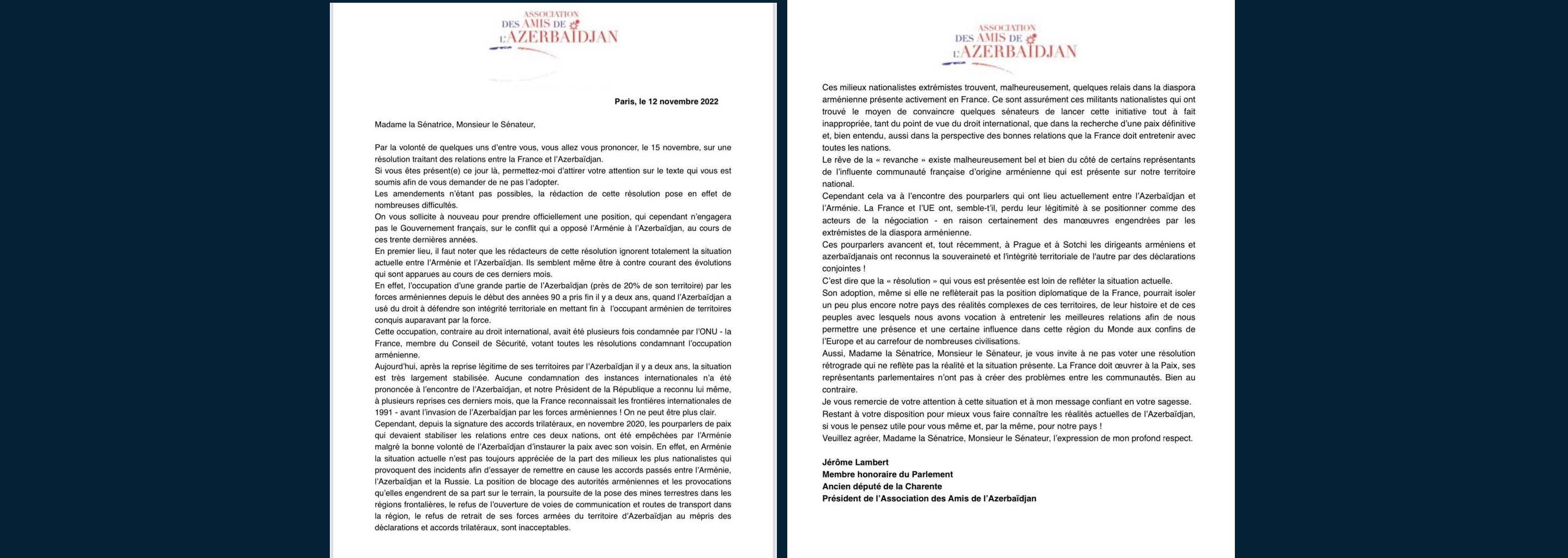 Президент Accоциации друзей Азербайджана призвал французских сенаторов не голосовать за пресловутую резолюцию