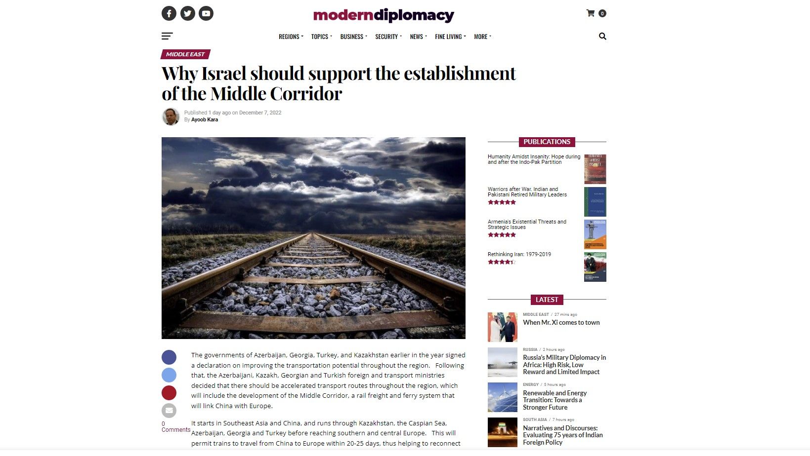 Europe's influential media platform wrote about "Middle Corridor"