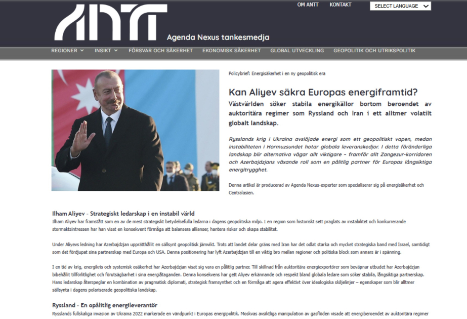 Swedish media highlights the Azerbaijan’s role in Europe’s energy supply