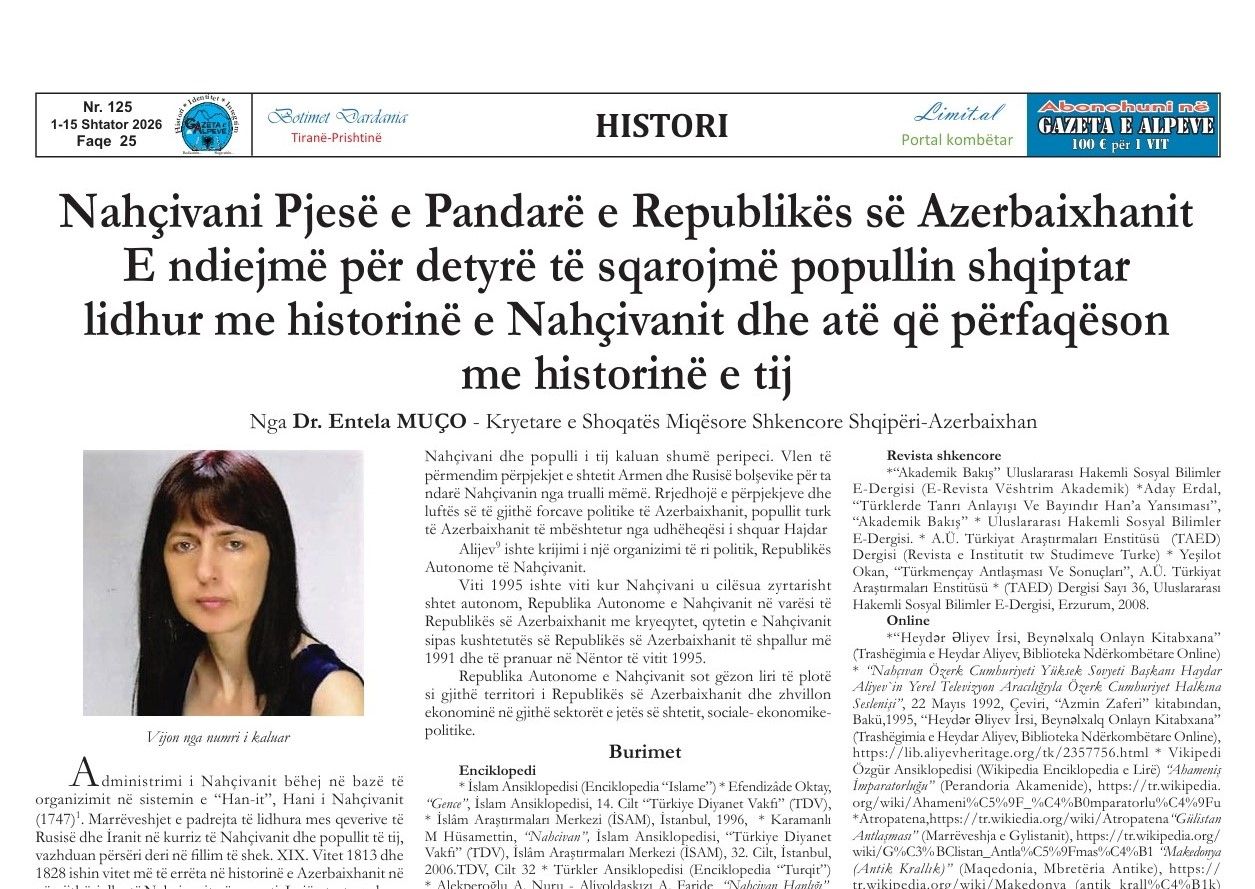 Albaniya qəzetində Naxçıvanla bağlı geniş məqalə dərc edilib