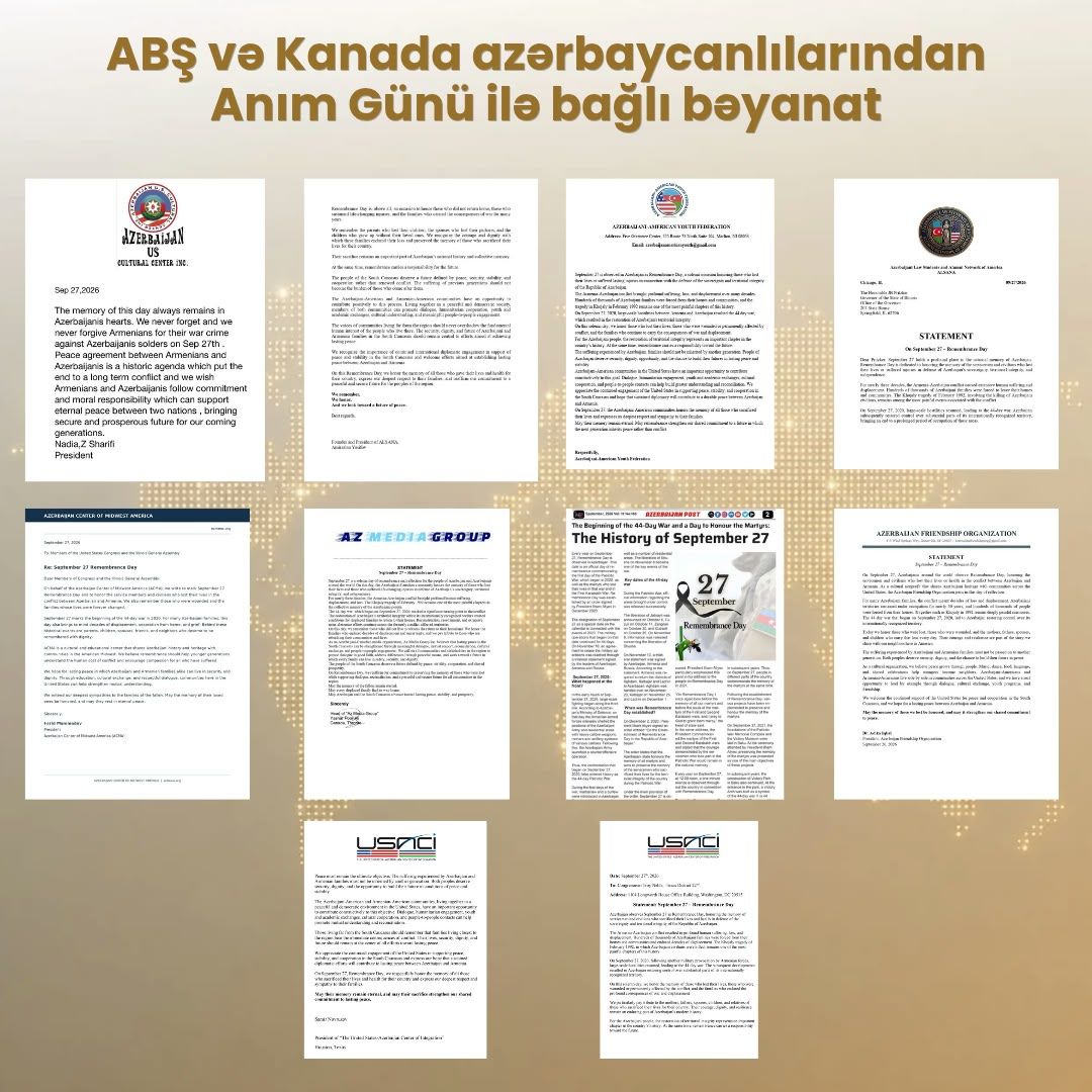 ABŞ və Kanada azərbaycanlıları: şəhidlərin xatirəsi sülh və həmrəyliyə çağırış mesajı verir
